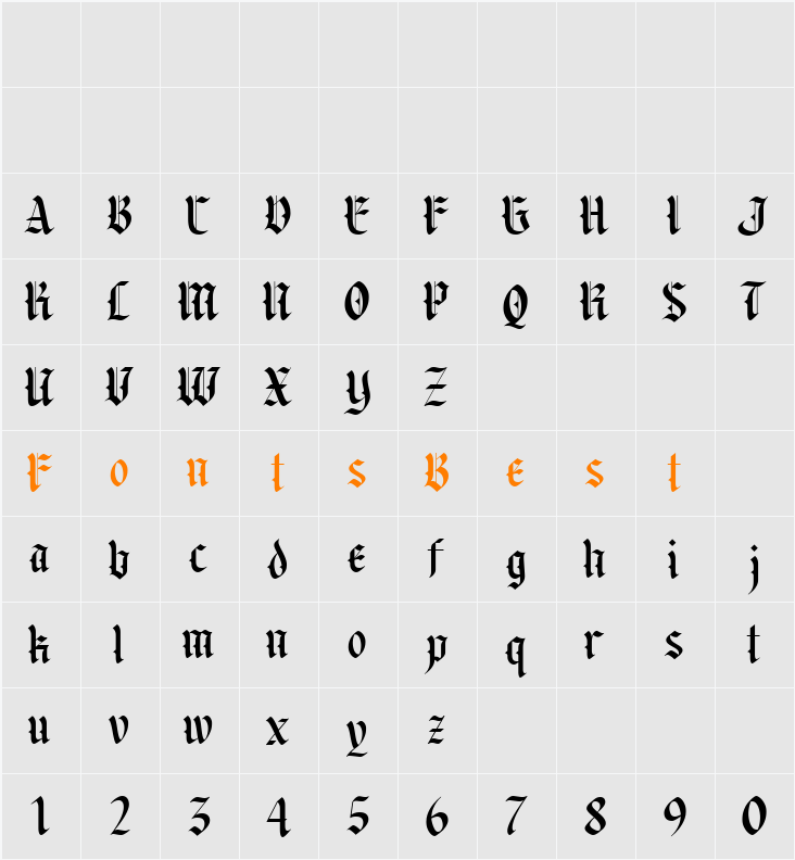 Backrows Blackletter Character Map