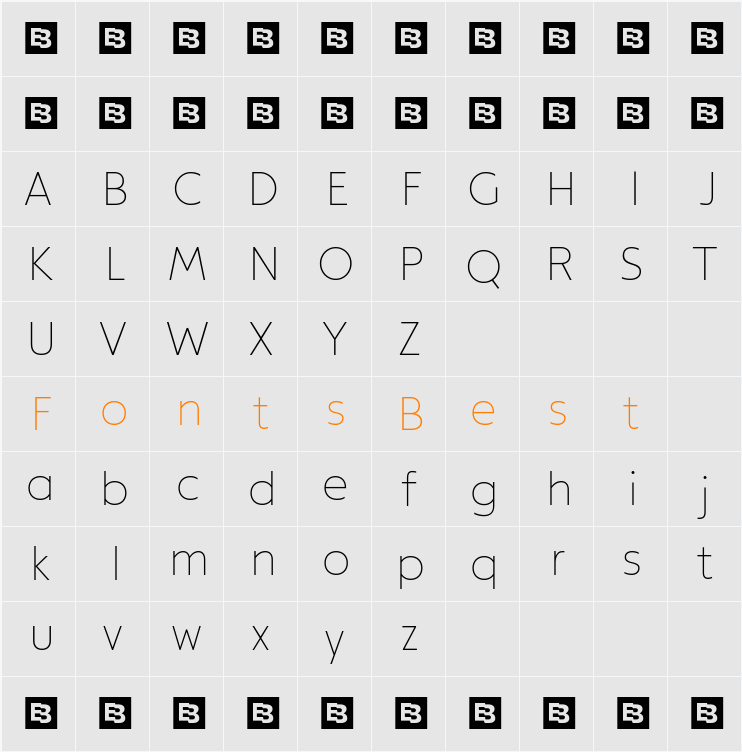 Modeska Trial Thin Character Map