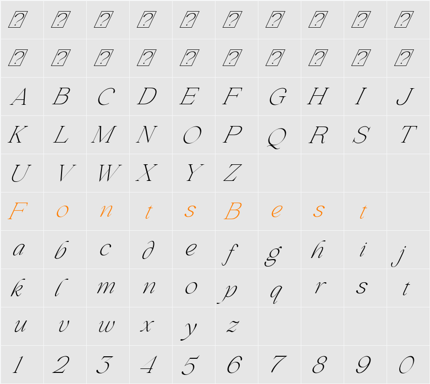 Beautiful Comethrue Thin Condensed Character Map