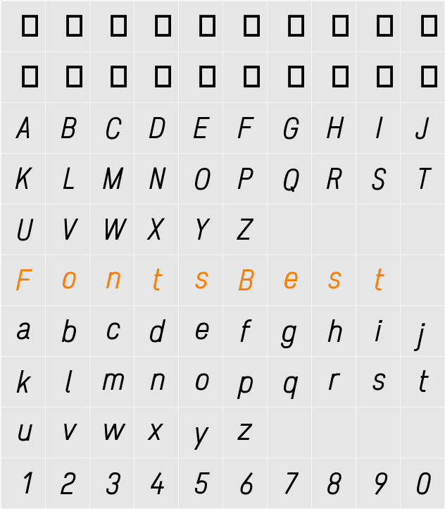 ZF2334 Squarish Character Map
