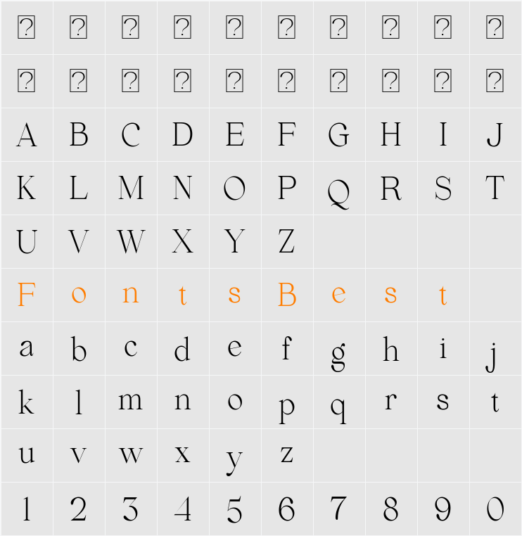Beautiful Comethrue Light Ultra Condensed Character Map