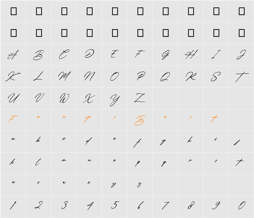 Amsterdam Signature Italic Character Map