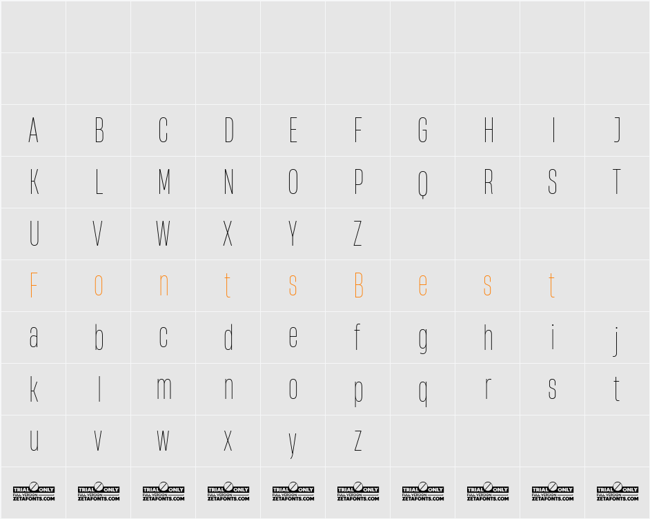Heading Now Trial 31 Thin Character Map