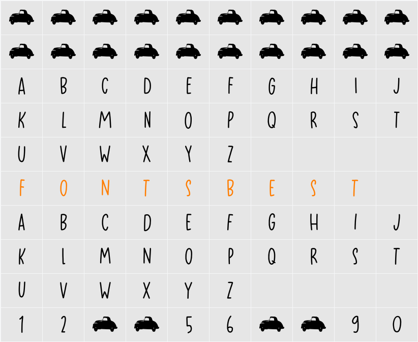 Headlight Blue DEMO Character Map