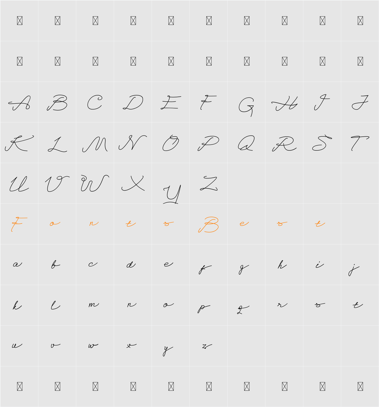 Alegant Script Character Map