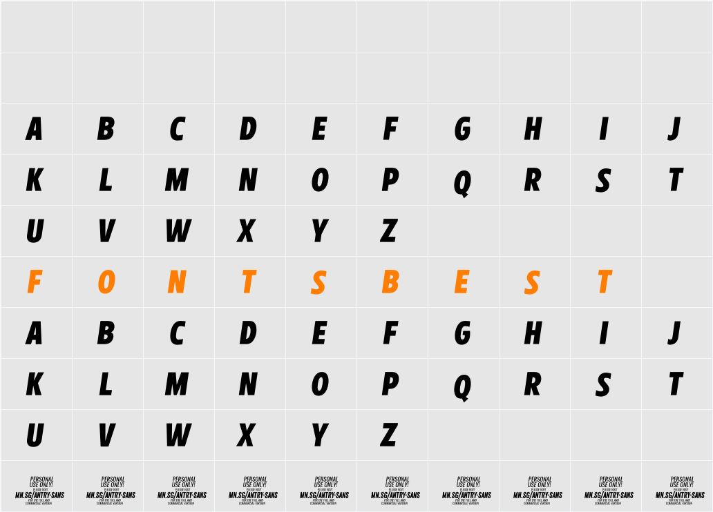 Antry Sans PERSONAL USE ONLY Character Map