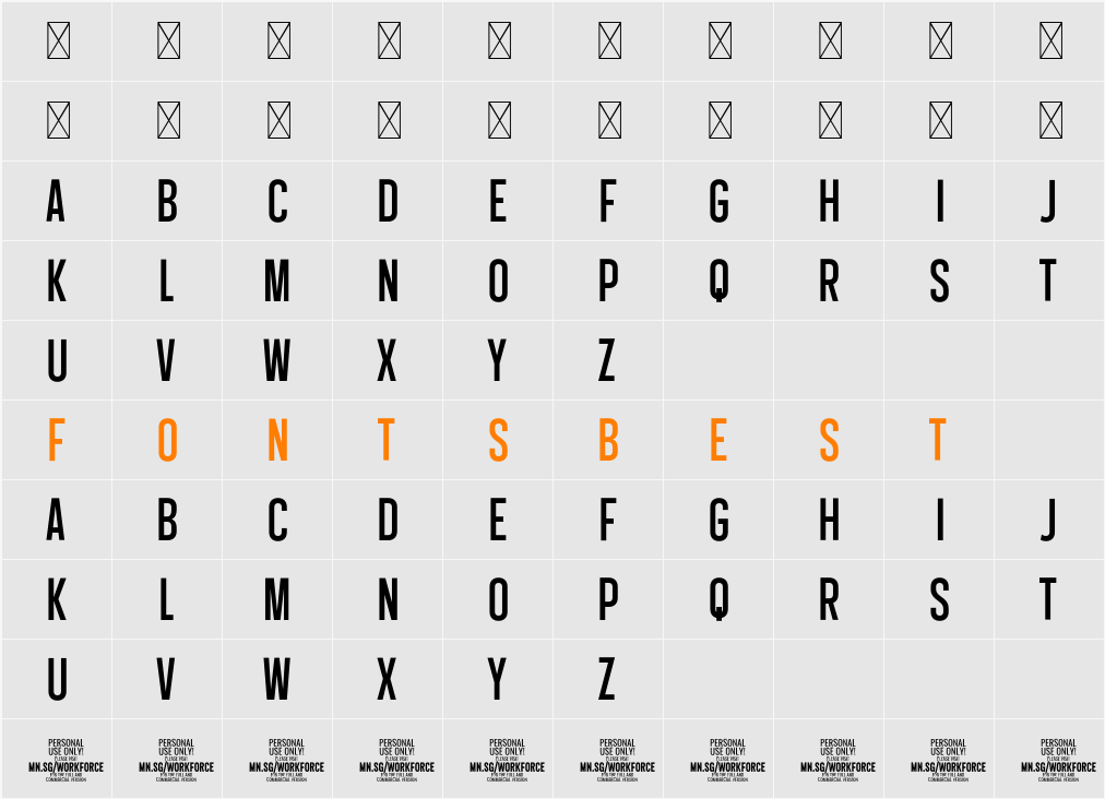 Workforce Sans PERSONAL USE Character Map