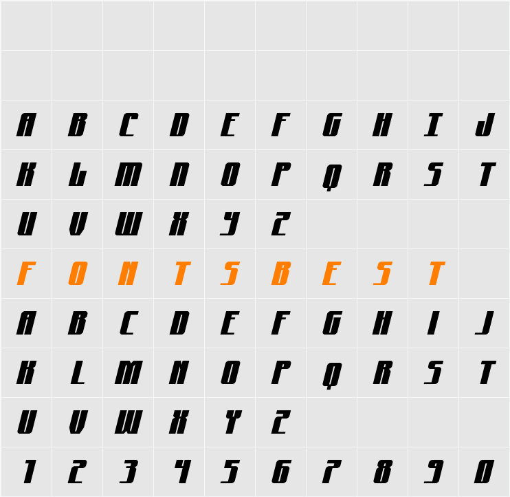 Xeno-Seeker Spaced Italic Character Map