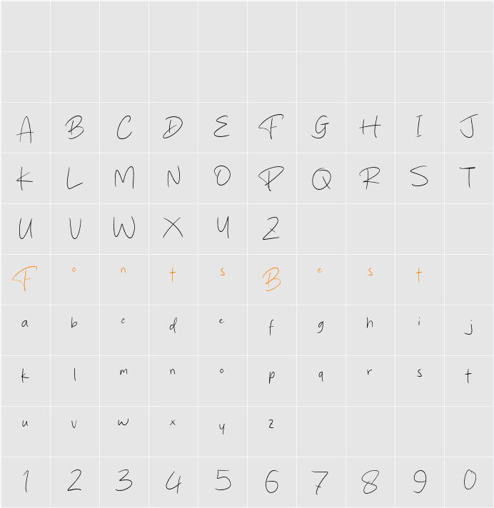 Rolling Stright Character Map