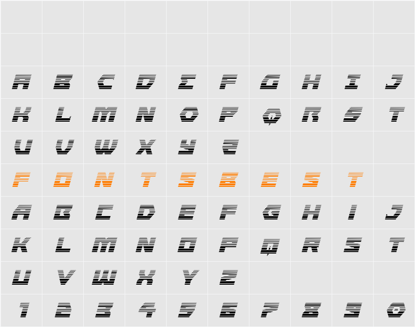 Cyberform Gradient Italic Character Map