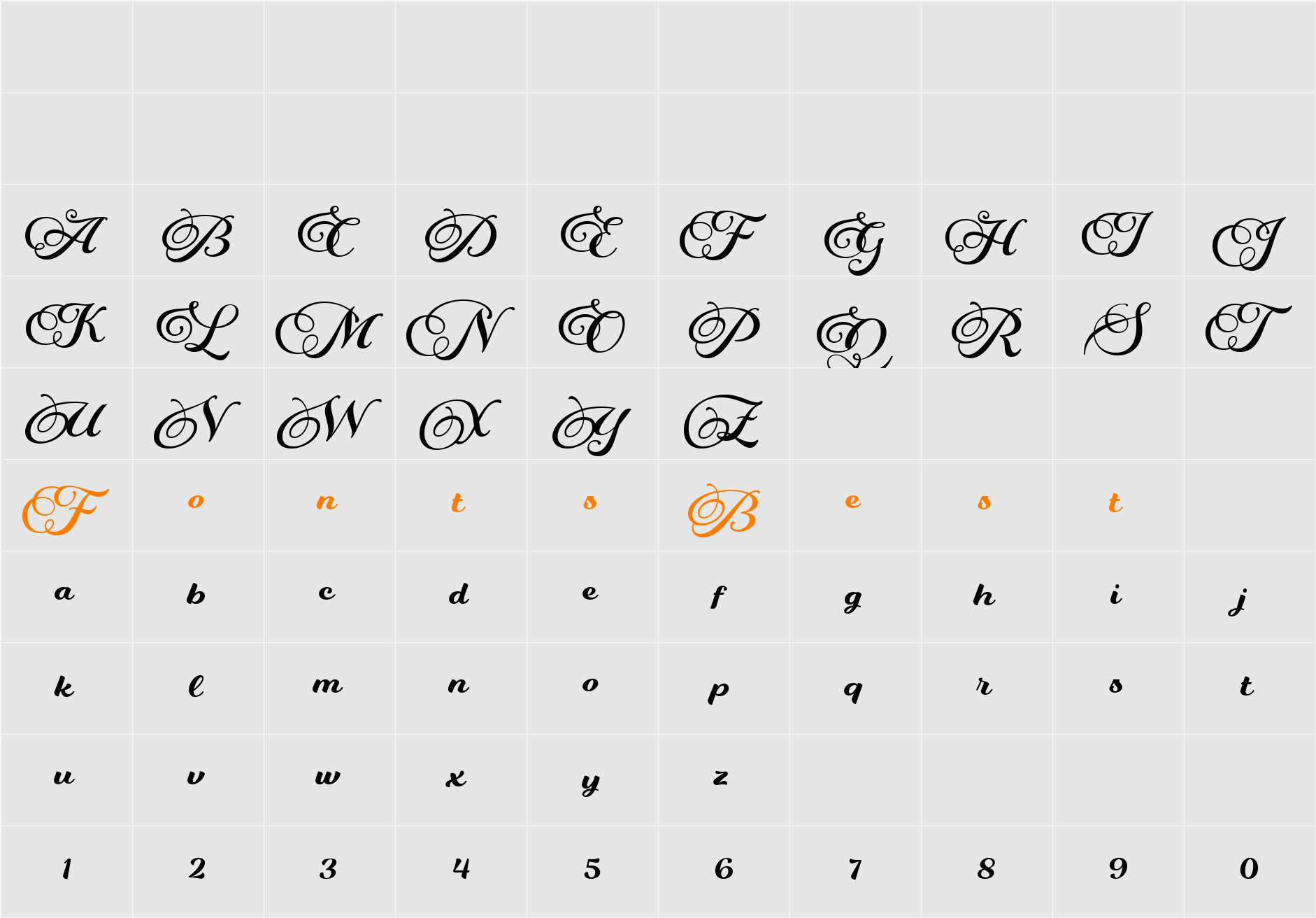 Winston Script Character Map