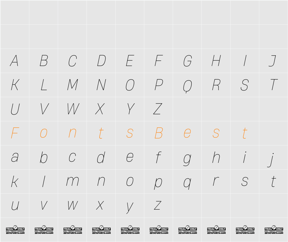 HeadingNow Trial 61 Thin Character Map