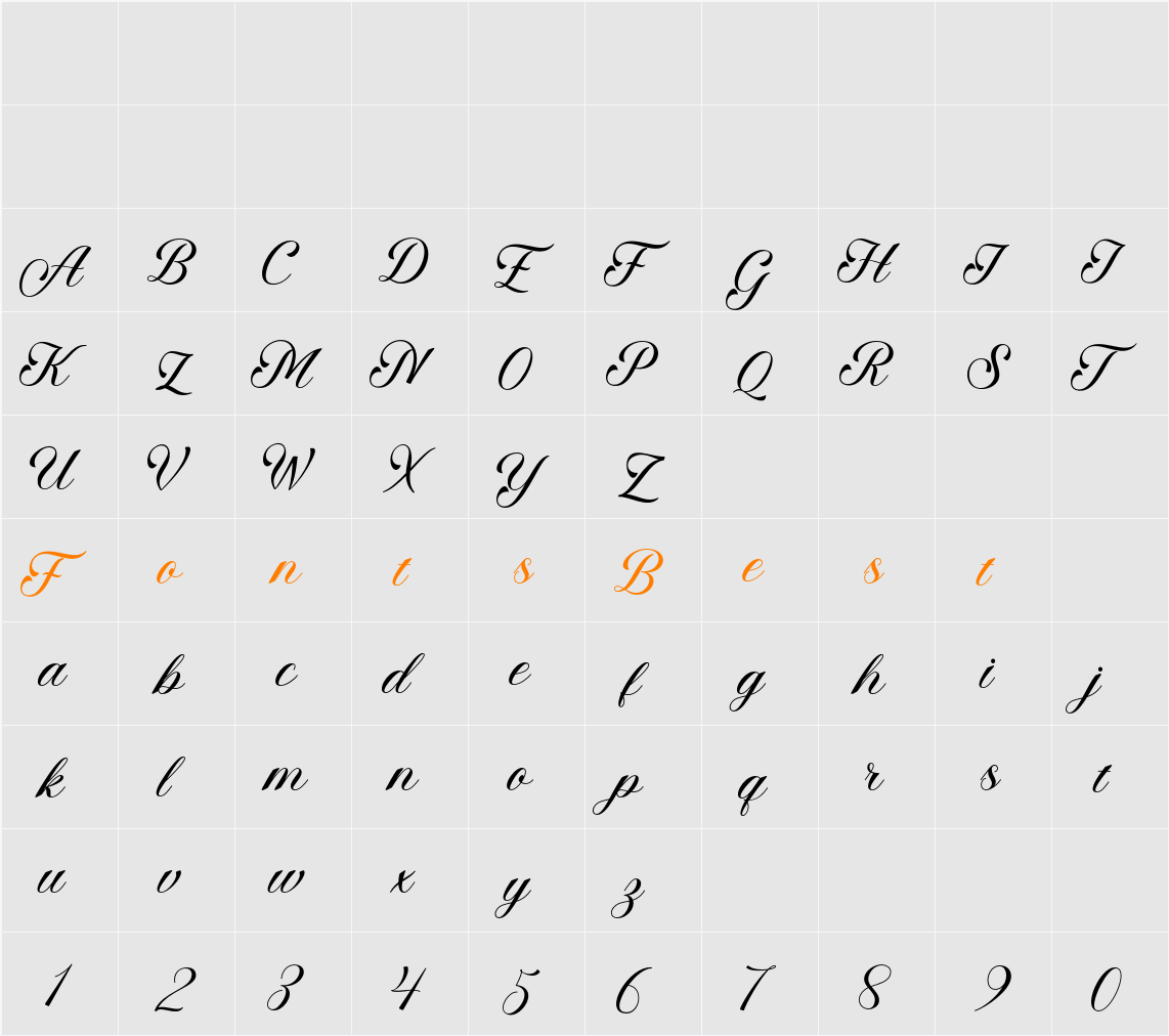 Angelta Script Character Map