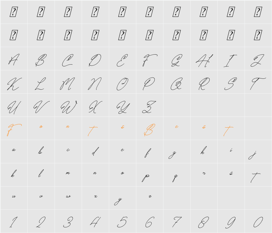 Chettalbury Italic Character Map