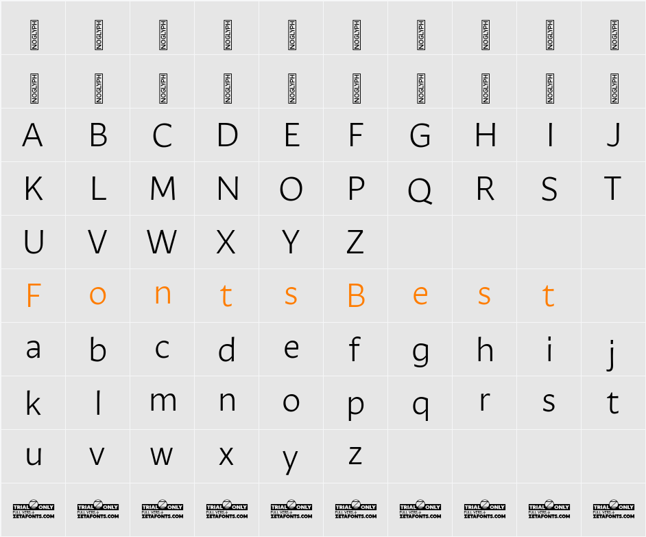 Ambra Sans Trial Book Character Map