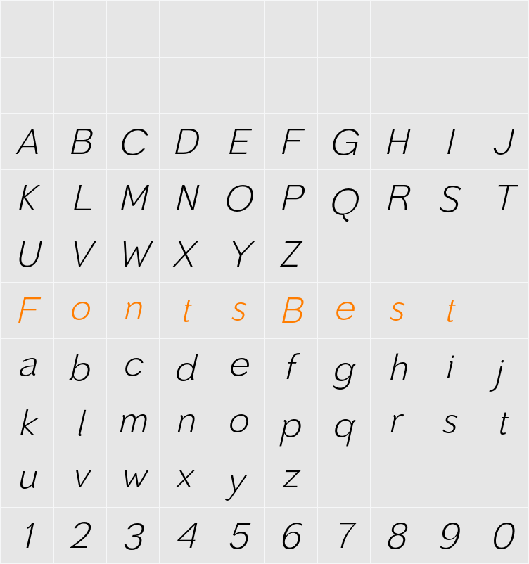 Toiban Italic Light Character Map