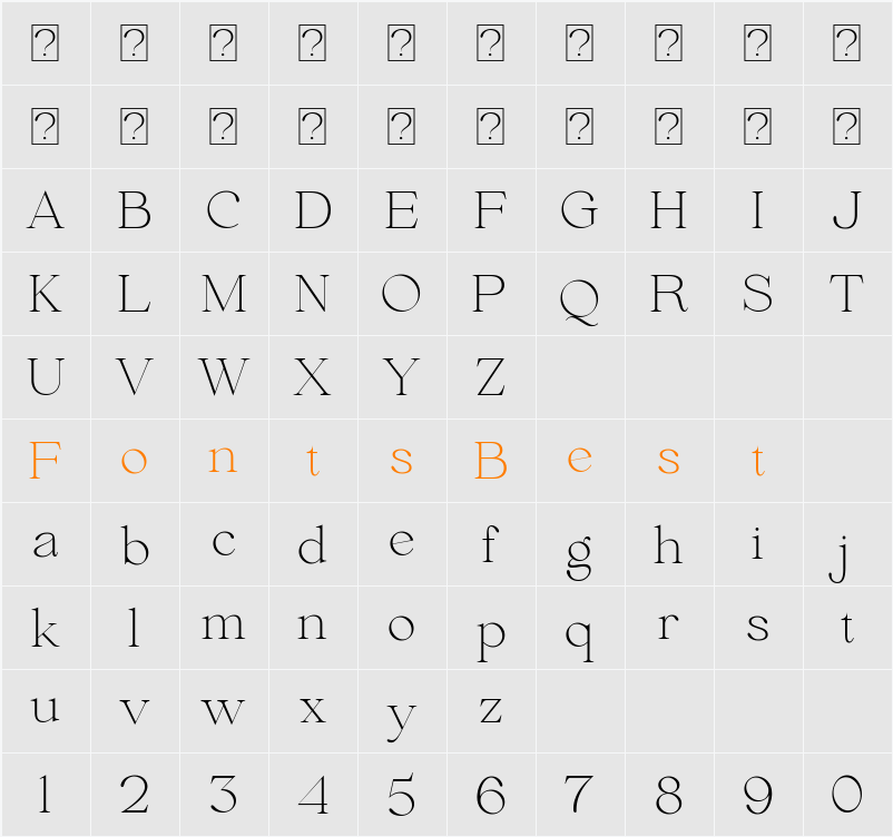 Beautiful Comethrue Thin Character Map