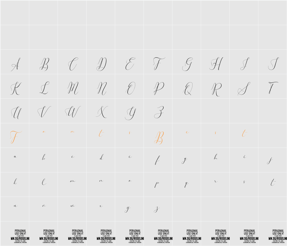 Roseline Dreams PERSONAL USE Character Map