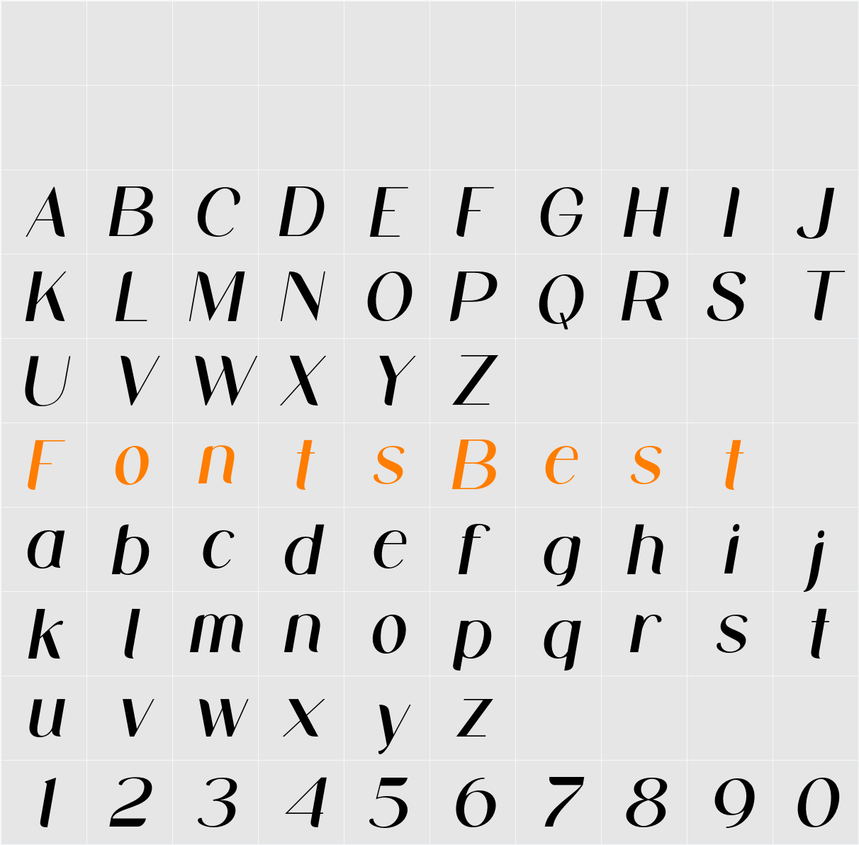 Midland Luxury Italic Character Map