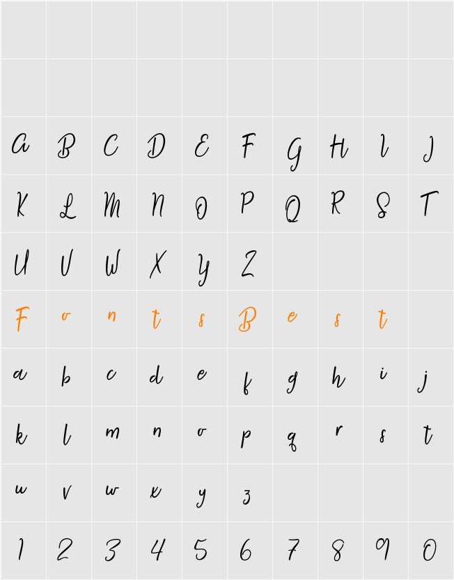 Agustine Script Character Map