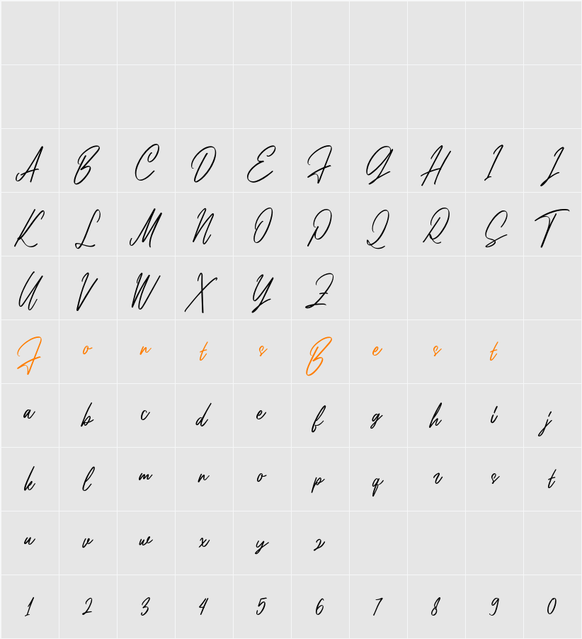 Anita Script DEMO Character Map