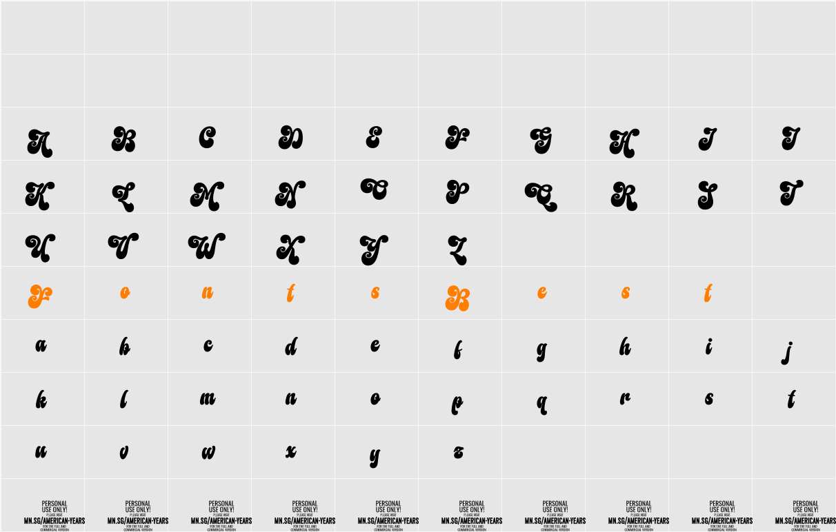 American Years PERSONAL USE Character Map
