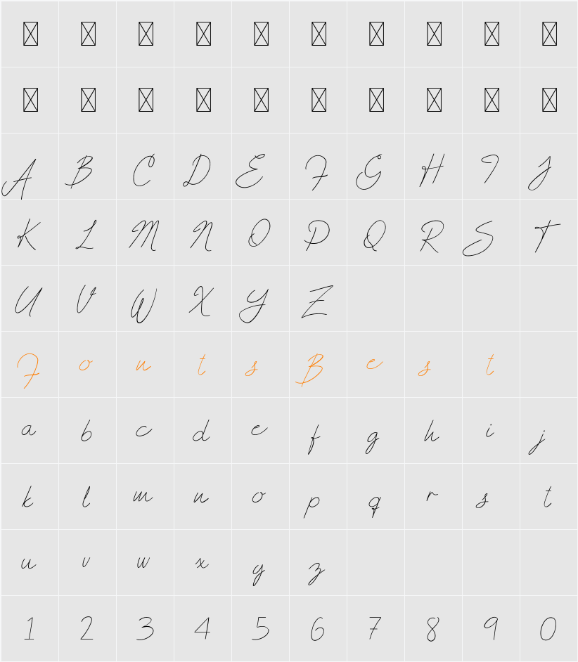 Andrea Script Thin Character Map