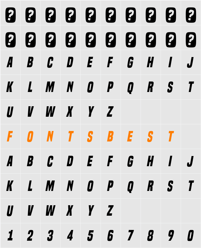 Built Titling Rg Character Map