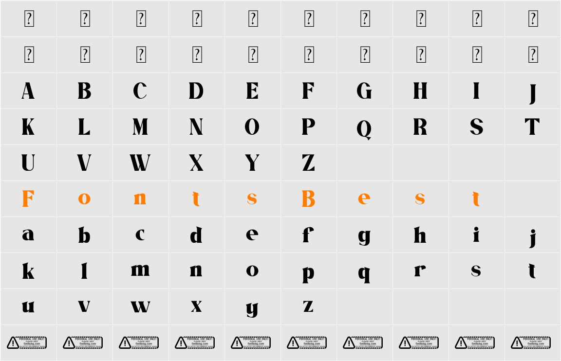 BOUGENVILLE PERSONAL USE ONLY! Character Map