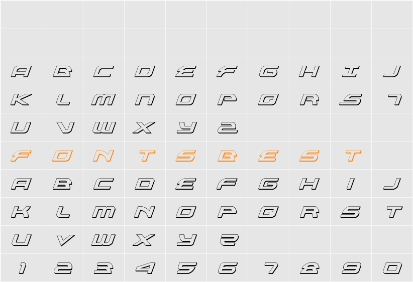 Alexis 3D Italic Character Map