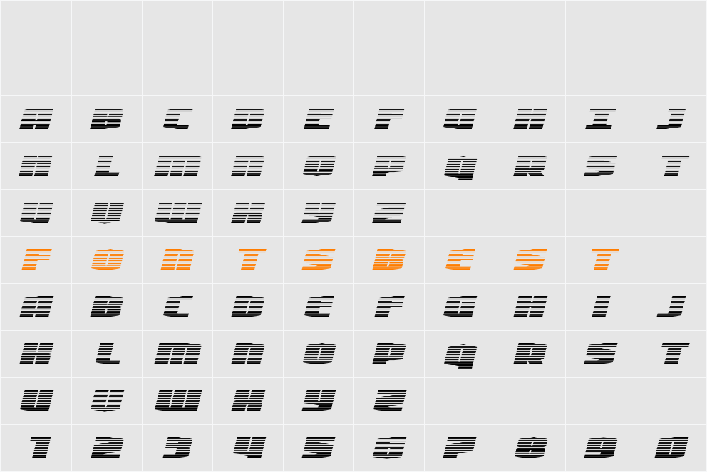 Alpha Century Gradient Italic Character Map