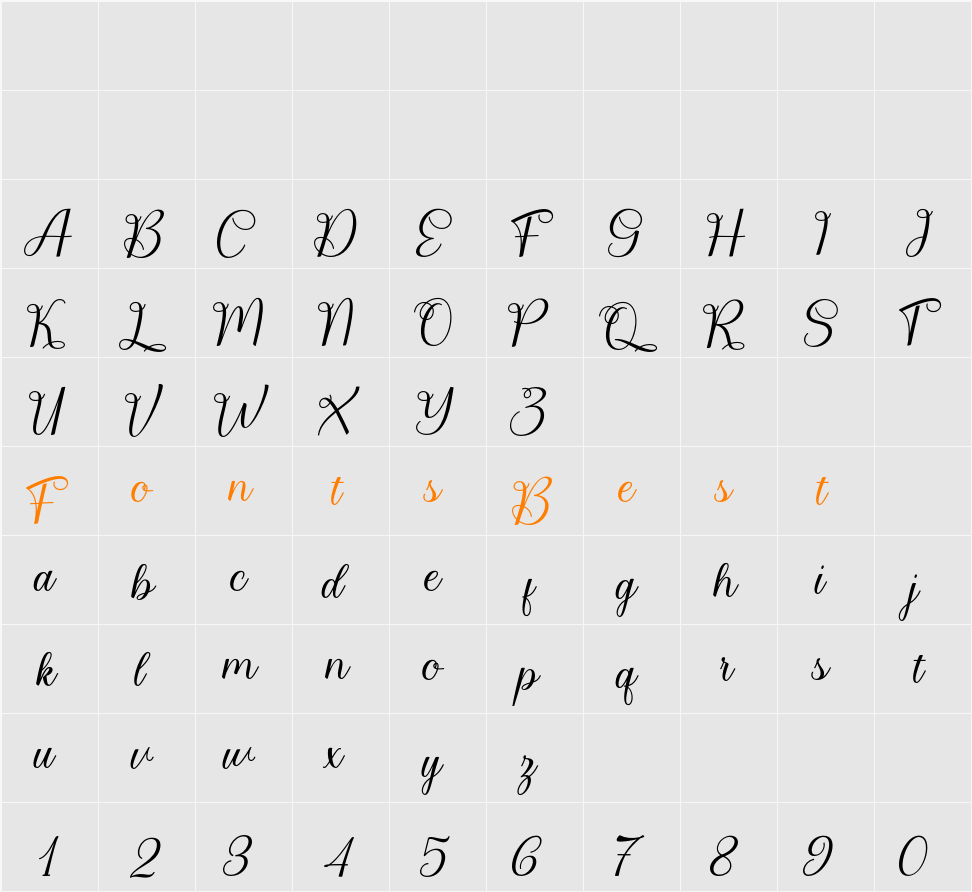 Bailies Script Character Map