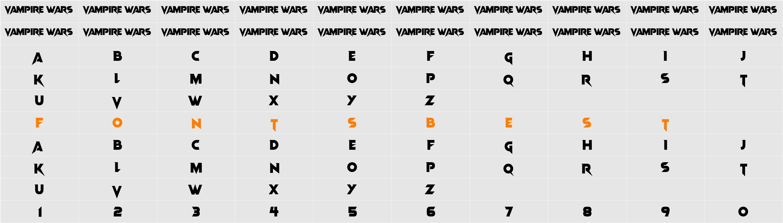 Vampire Wars Character Map