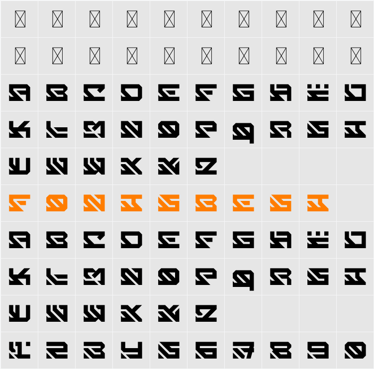 WAR EAR Character Map