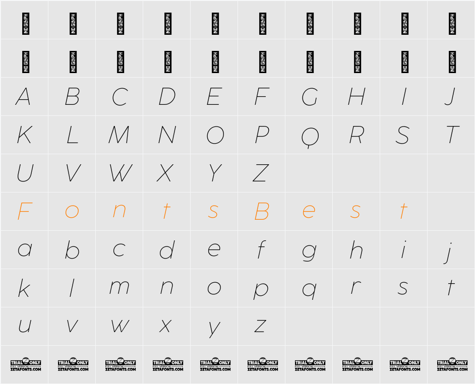 CocoSharp Trial ExtraLight Character Map