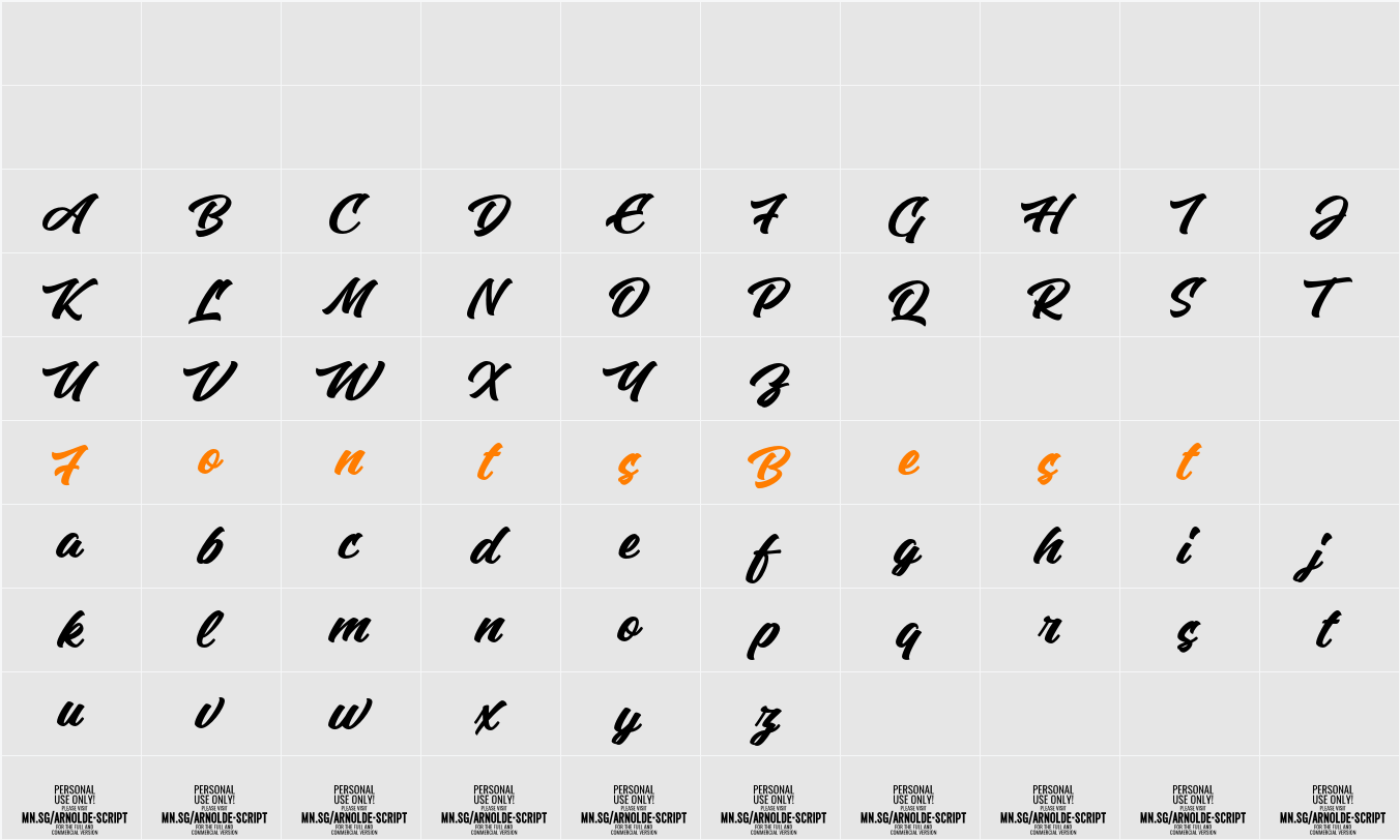 Arnolde Script PERSONAL USE Character Map