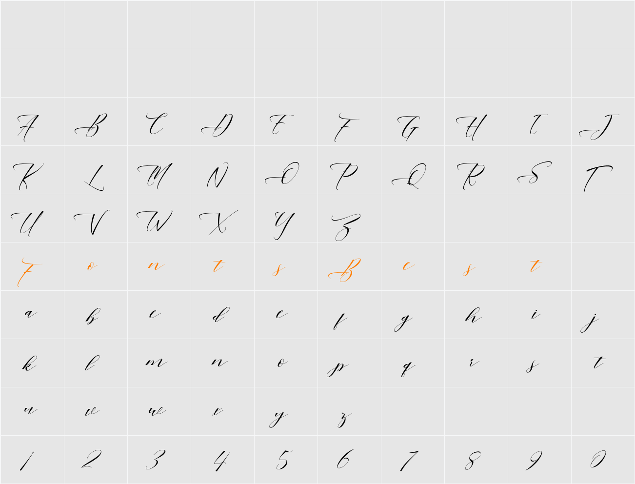 Mahogany Script Character Map