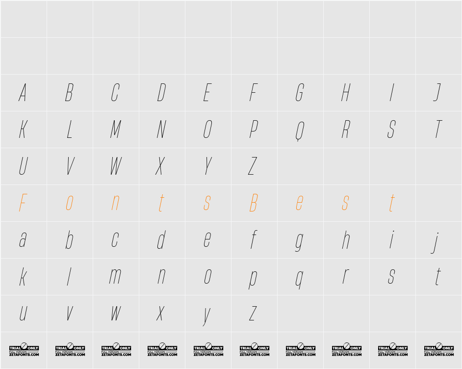 HeadingNow Trial 31 Thin Character Map
