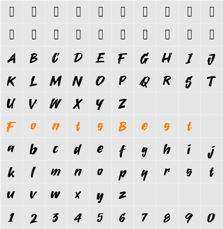 JACKBRUSH Character Map
