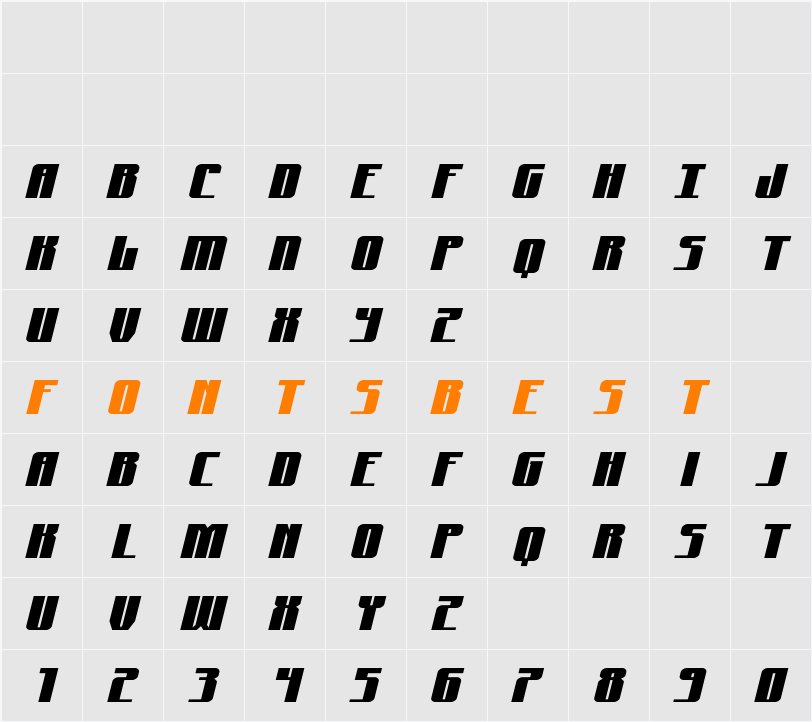 Xeno-Seeker Expanded Italic Character Map