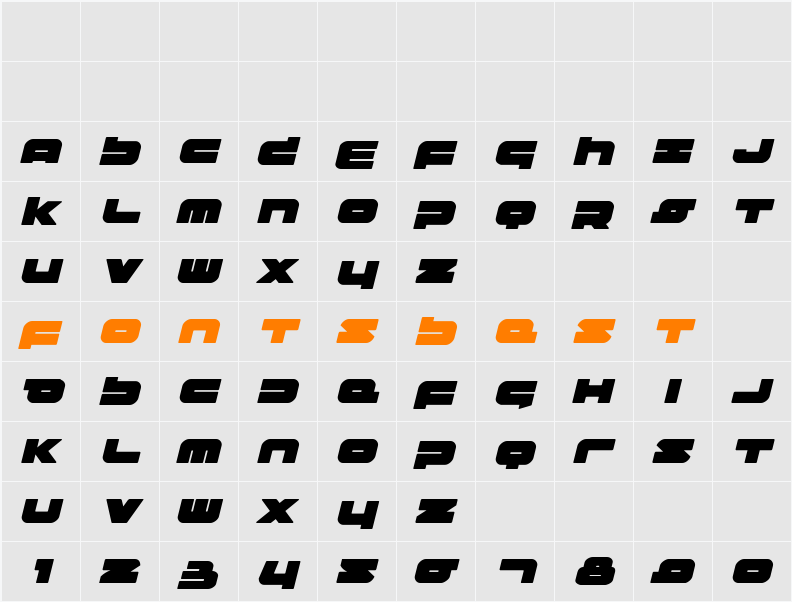 Delmoto Italic Character Map