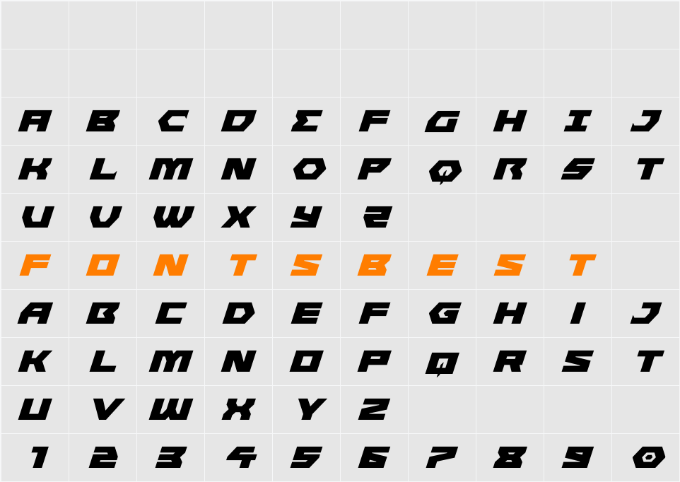 Cyberform Expanded Italic Character Map