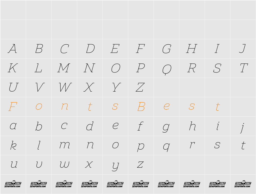 Amazing Slab Trial Extralight Character Map