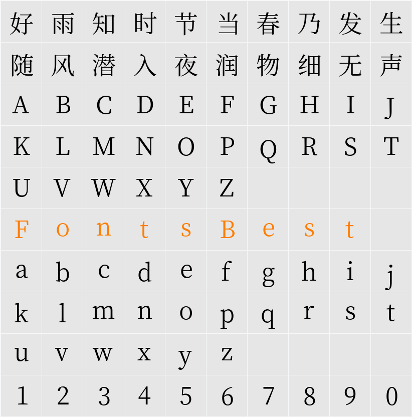 思源宋体 Character Map