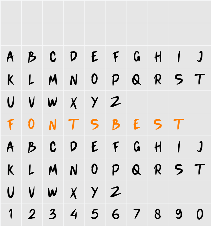 Alita Brush Character Map