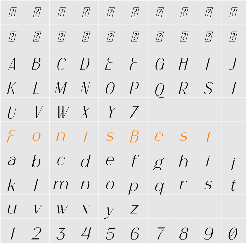 Rastefani Character Map