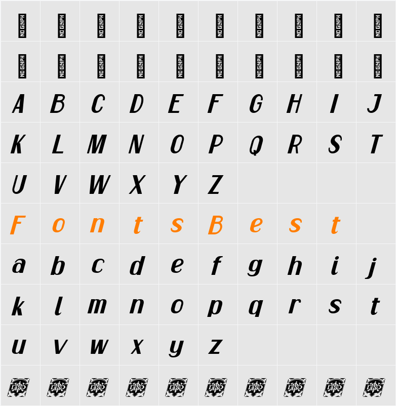 Alego Demo Slant Character Map