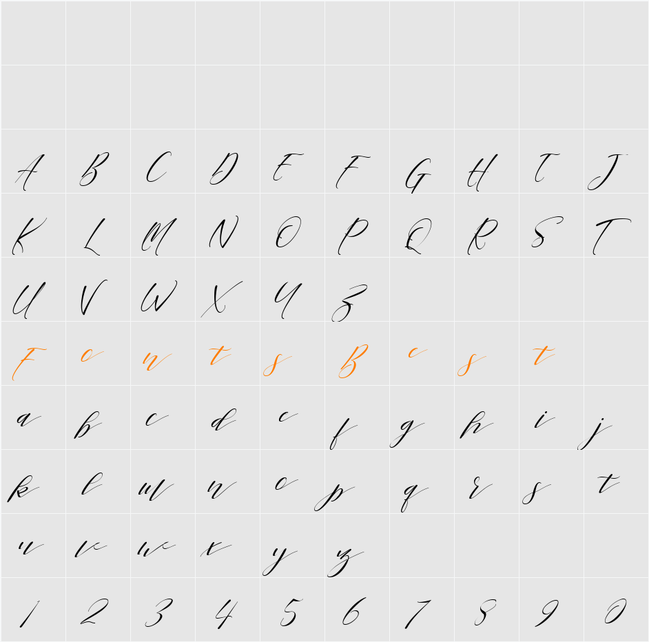 Sheraton Script Character Map