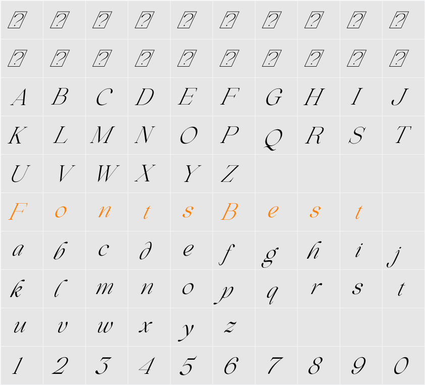 Beautiful Comethrue light Ultra Condensed Character Map