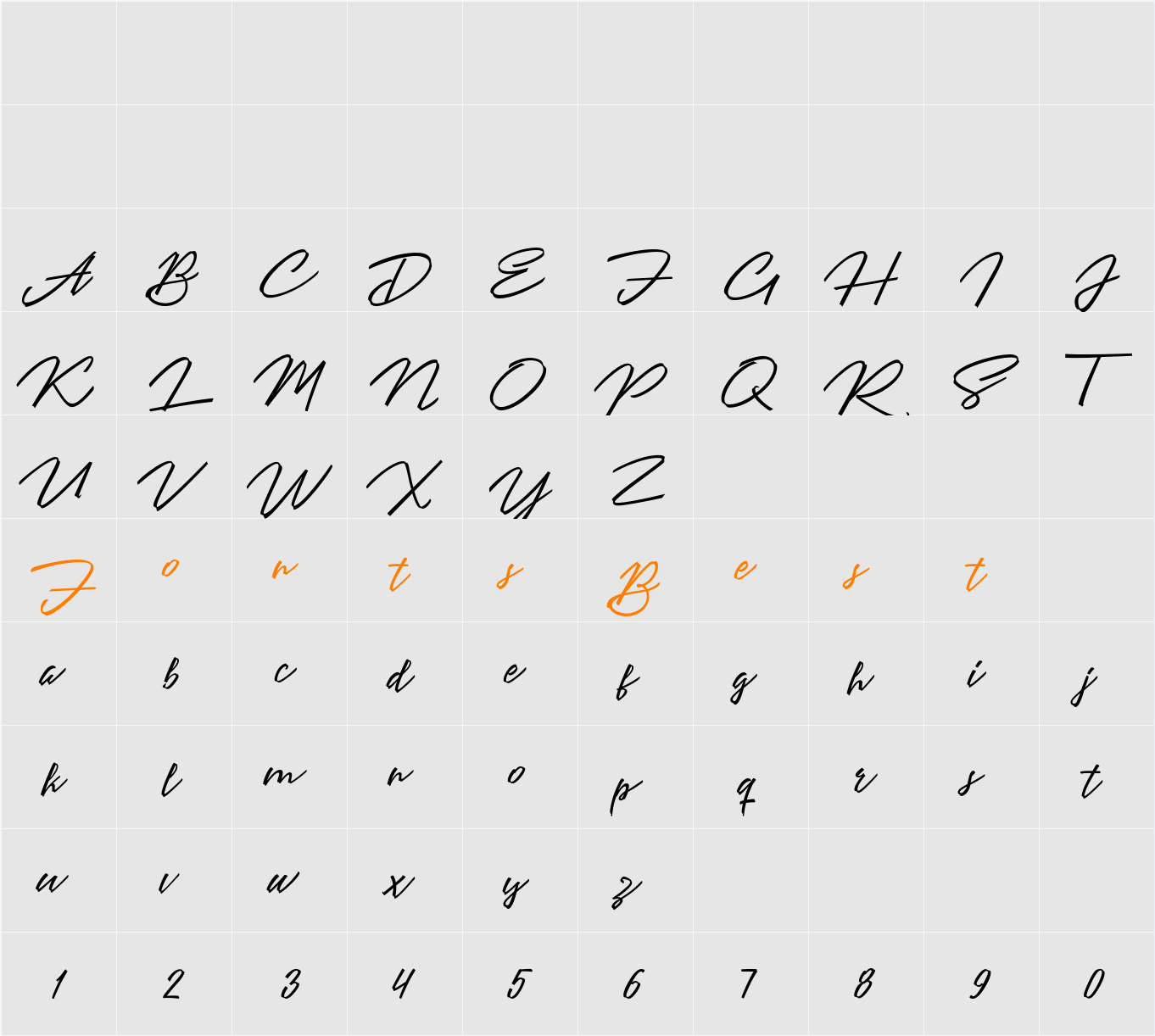 Angelines Script Character Map